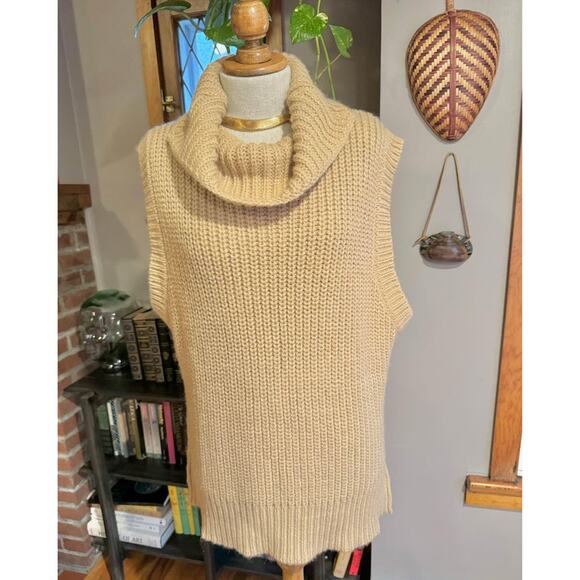 Zara Cowel Neck Chunky Knit Camel Oversized Sweater Vest - Picture 3 of 9